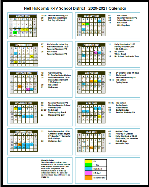 semo calendar 2021 Nell Holcomb R Iv School District 2020 2021 Nell Holcomb R Iv School Calendar semo calendar 2021